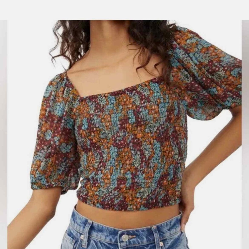 NEW Free People Back‎ On Top Smocked Blouse